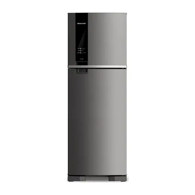 Foto frontal da geladeira Brastemp BRM45J · 127 V ou 220 V, acabamento Inox