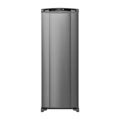 Foto frontal da geladeira Consul CRB39A · 127 V ou 220 V, acabamento Inox