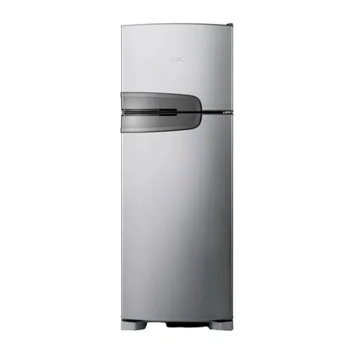 Foto frontal da geladeira Consul CRM39A · 127 V ou 220 V, acabamento Inox