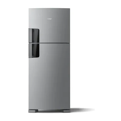 Foto frontal da geladeira Consul CRM50L · 127 V ou 220 V, acabamento Inox