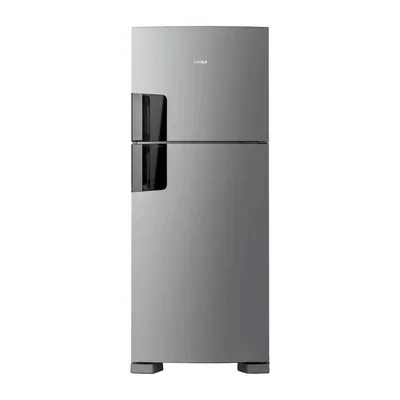 Foto frontal da geladeira Consul CRM50M · 127 V ou 220 V, acabamento Inox