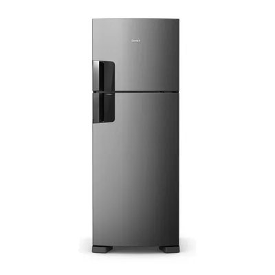 Foto frontal da geladeira Consul CRM53F · 127 V ou 220 V, acabamento Inox