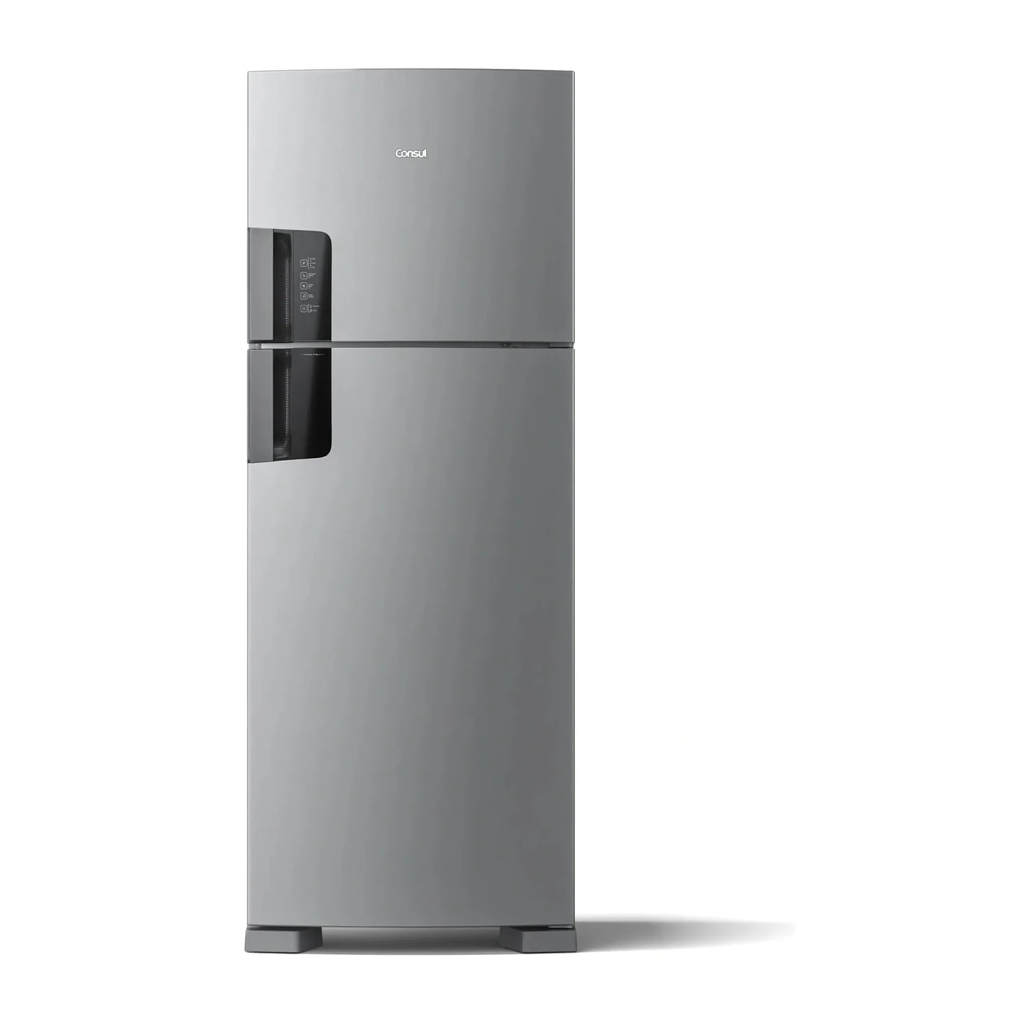 Foto frontal da geladeira Consul CRM56F, acabamento Inox