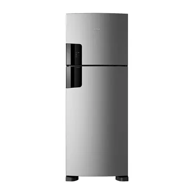 Foto frontal da geladeira Consul CRM56M · 127 V ou 220 V, acabamento Inox
