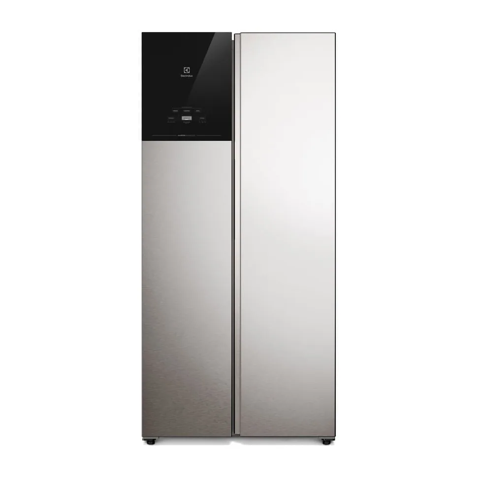 Foto frontal da geladeira Electrolux ES40, acabamento Inox