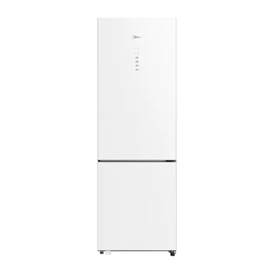 Foto frontal da geladeira Midea MDRB548FGD · bivolt, acabamento Branco