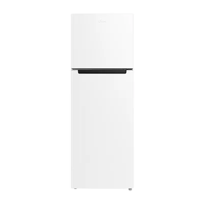 Foto frontal da geladeira Midea MDRT554EVF · 127 V ou 220 V, acabamento Branco