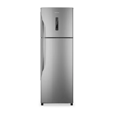 Foto frontal da geladeira Panasonic NR-BT44PV3 · 127 V ou 220 V, acabamento Aço Escovado