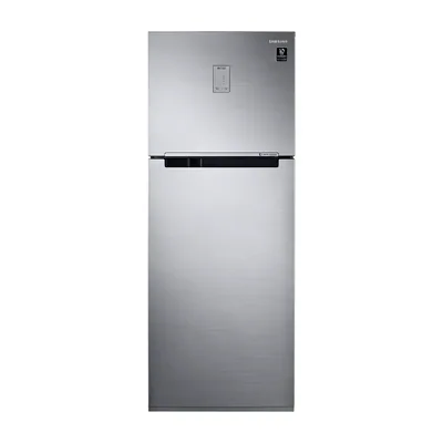 Foto frontal da geladeira Samsung RT38K5A0K · bivolt, acabamento Silver