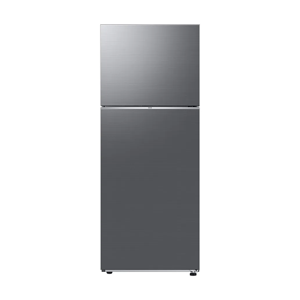 Foto frontal da geladeira Samsung RT42DG6630, acabamento Silver